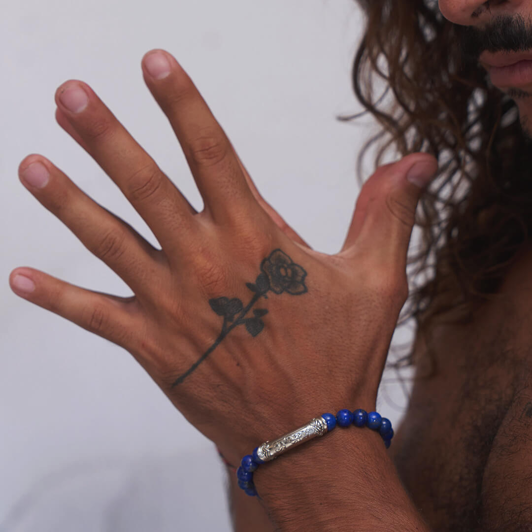 FEARLESS Sanskrit Lapis Bracelet (silver brass) 4