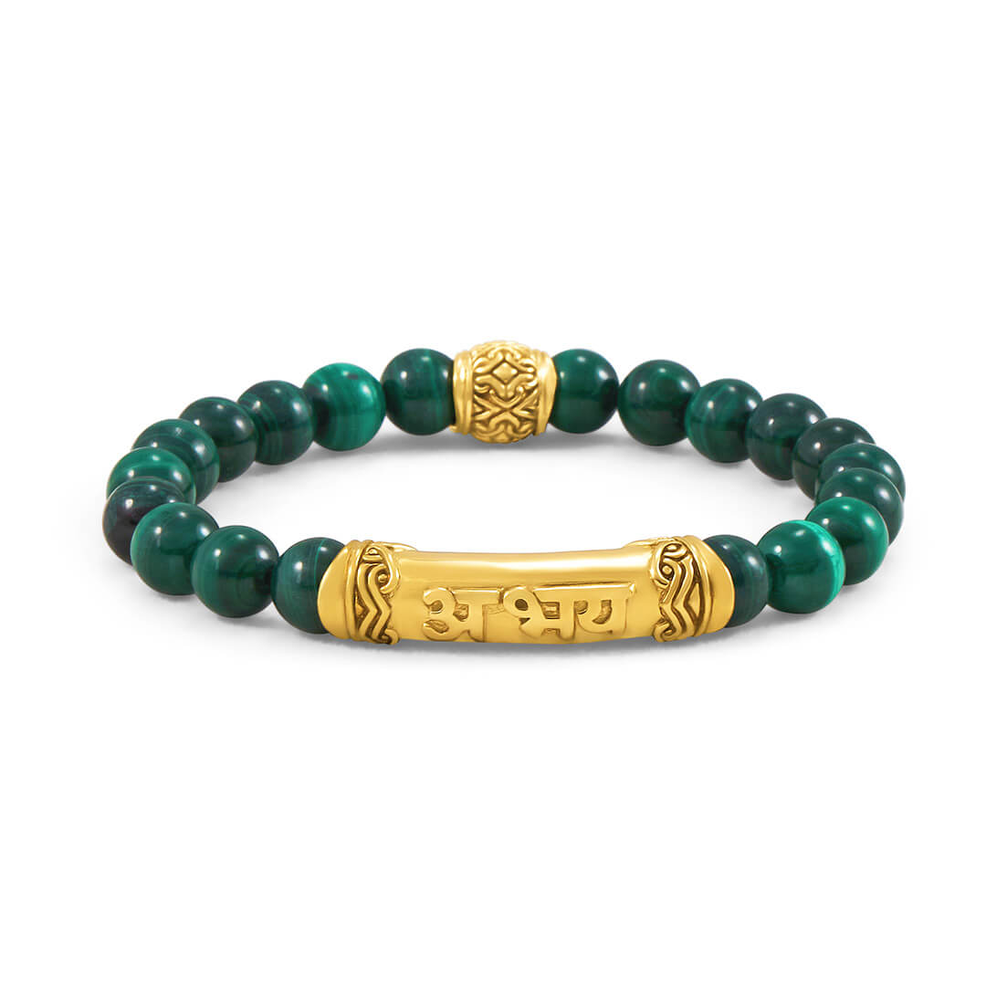 FEARLESS Sanskrit Malachite Bracelet (gold brass) 1