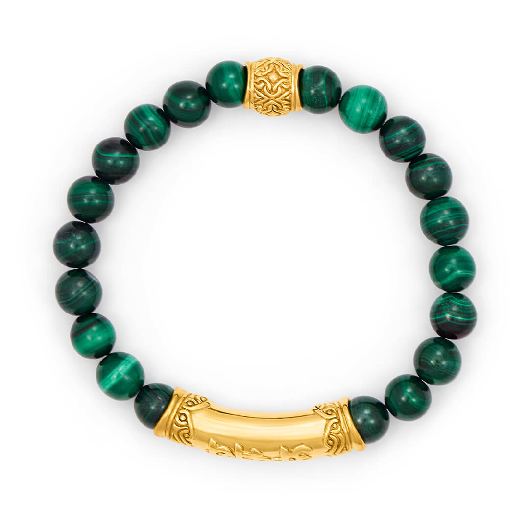 FEARLESS Sanskrit Malachite Bracelet (gold brass) 2