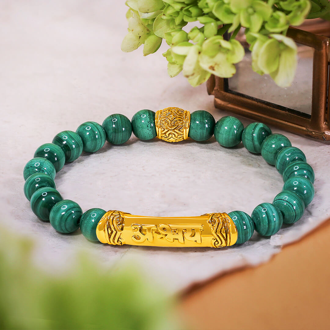 FEARLESS Sanskrit Malachite Bracelet (gold brass) 3