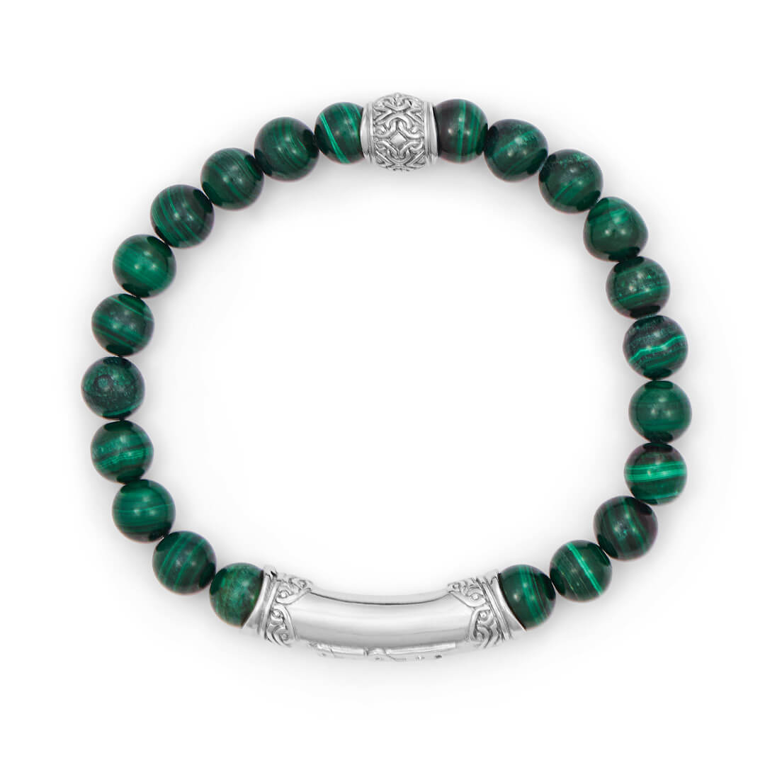 FEARLESS Sanskrit Malachite Bracelet (silver brass) 2