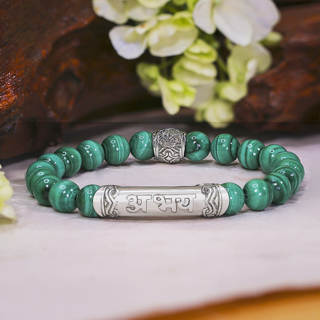 FEARLESS Sanskrit Malachite Bracelet (silver brass) 3