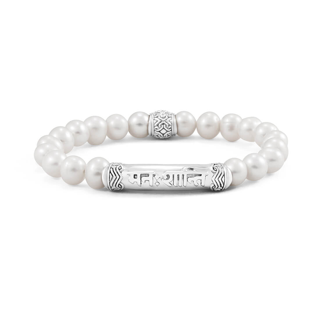 Peace of Mind Calming Pearl Mantra Bracelet (silver) 1