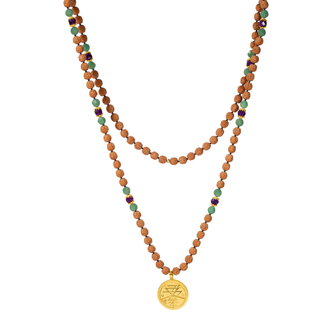 New – Gayatri Yantra Mala amethyst-green aventurine 2