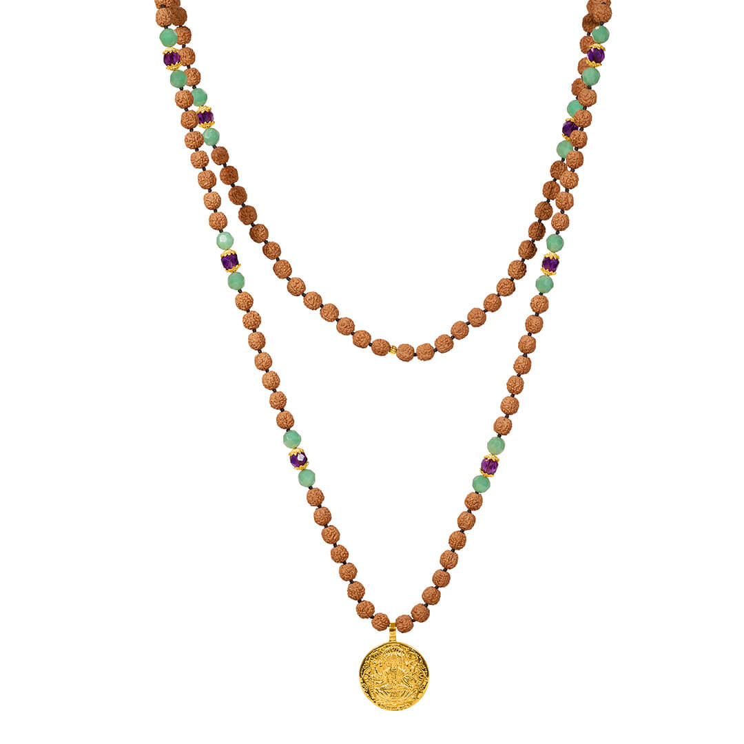 New – Gayatri Yantra Mala amethyst-green aventurine 3
