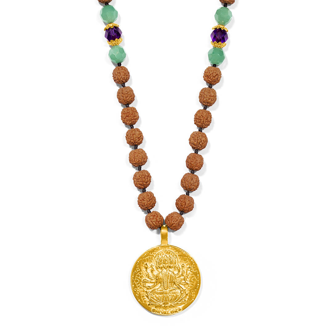 New – Gayatri Yantra Mala amethyst-green aventurine 5